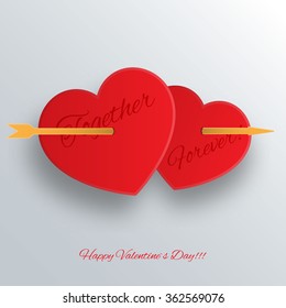Valentines Day card with paper hearts