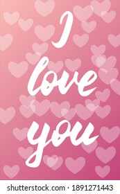 Valentine's day card in pastel pink colors. I love you inscription with hand drawn doodle heart. Romantic collection. Hand drawn illustration. Beautiful print for design, clothes, banners and decor. 