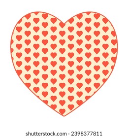 Valentine's day card, pattern with hearts on beige background. Vector illustration in the shape of heart. Decorative card for wedding.