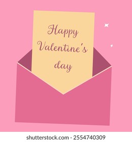 Valentine's day card in pink envelope with heartfelt message.