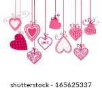 Valentines day card, Pink fabric hearts with bows on white background