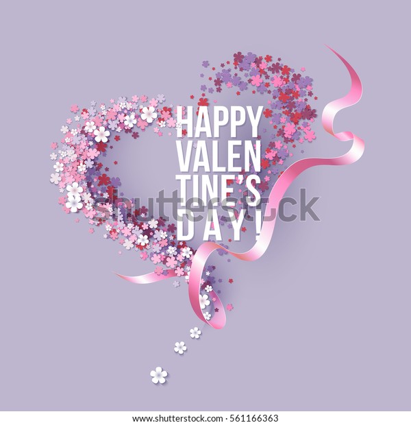 Valentines Day Card Pink Flowers Heart Stock Vector Royalty Free