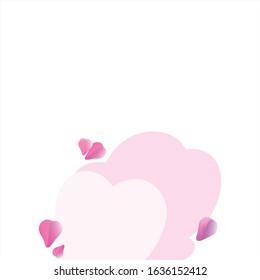 Valentines day card. Pink flying petals and space for text. Hearts. Pink clouds. Vector EPS 10 cmyk