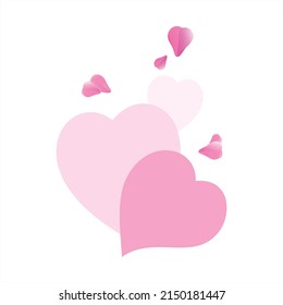 Valentines day card. Pink flying petals and Hearts. Vector