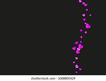 Valentines day card with pink glitter hearts. February 14th. Vector confetti for valentines day card template. Grunge hand drawn texture. Love theme for flyer, special business offer, promo.