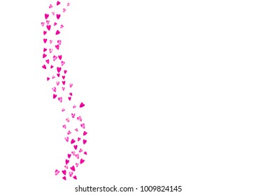Valentines day card with pink glitter hearts. February 14th. Vector confetti for valentines day card template. Grunge hand drawn texture. Love theme for party invite, retail offer and ad.
