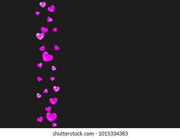 Valentines day card with pink glitter hearts. February 14th. Vector confetti for valentines day card template. Grunge hand drawn texture. Love theme for party invite, retail offer and ad.