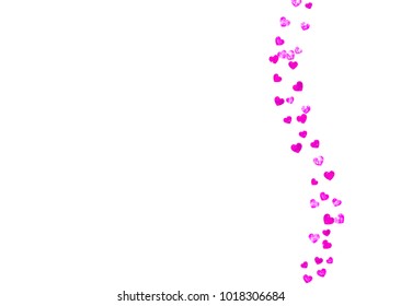 Valentines day card with pink glitter hearts. February 14th. Vector confetti for valentines day card template. Grunge hand drawn texture. Love theme for party invite, retail offer and ad.