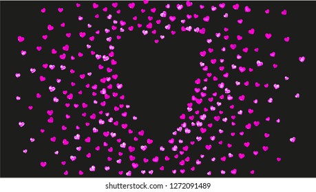 Valentines day card with pink glitter hearts. February 14th. Vector confetti for valentines day card template. Grunge hand drawn texture. Love theme for gift coupons, vouchers, ads, events.