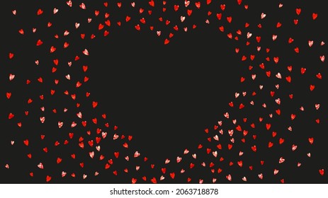 Valentines day card with pink glitter hearts. February 14th. Vector confetti for valentines day card template. Grunge hand drawn texture. Love theme for party invite, retail offer and ad.