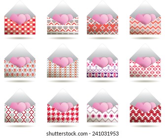 Valentines day card with  pink heart in  Abstract envelope graphic pattern for valentine's day.