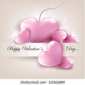 Valentine`s Day card with pink hearts. Vector Illustration.