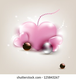 Valentine`s Day card with pink hearts. Vector Illustration.