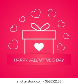 Valentines day card, pink vector background with white hearts