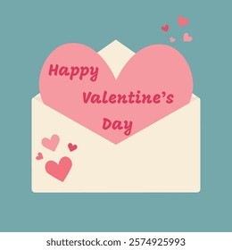 Valentines Day card of postal envelopes with love letters. Romantic letters and envelops with greeting postcards, holiday mails. Simple, minimalistic, holiday card.