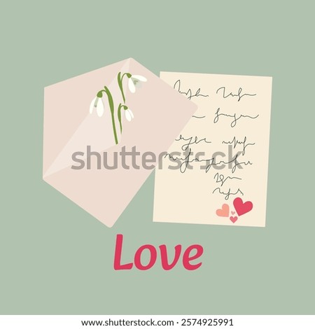 Valentines Day card of postal envelopes with love letters. Romantic letters and envelops with greeting postcards, holiday mails. Simple, minimalistic, holiday card.