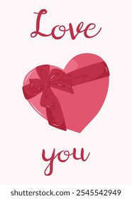 Valentine's day card, poster with box of chocolates and typographic elements. Romance, Love concept. illustration for poster, banner, card, postcard, cover, advertising. EPS 10