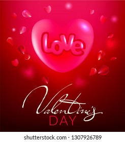 Valentines day card or poster. Handwritten calligraphy text with symbol of heart. Love Holiday banner design.