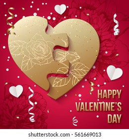 Valentines Day card with puzzle heart.  Vector illustration