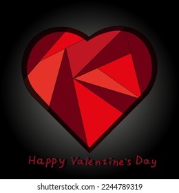 Valentines day card with puzzle y2k heart. Greeting postcard with cut out paper mosaic heart.