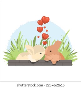 valentines day card  rabbit couple making love illustration  vector illustration bunny animals