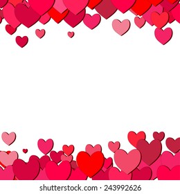 Valentines Day card with random sprayed hearts line on top and bottom