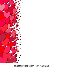 Valentines Day card with random sprayed hearts line on the left side
