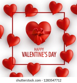 Valentine's Day card. Realistic red hearts with  ribbon and bow.Romantic poster