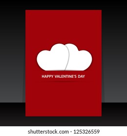 Valentine's Day Card – Red Background with Overlapping White Hearts and Festive Greeting Text. A romantic and festive Valentine's Day card design featuring a bold red background and a central white graphic of two overlapping heart shapes, resembling a cloud. Below the hearts, the greeting "HAPPY VALENTINE'S DAY" is displayed in uppercase white letters. The clean and elegant composition conveys warmth and affection, making it ideal for use in seasonal promotions, greeting cards, social media posts, and romantic-themed visuals. Suitable for both commercial and editorial use across print and digital platforms.