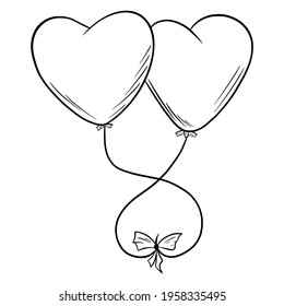 Valentines day card. Red balloons in the form of a heart. Isolated illustration in cartoon style.