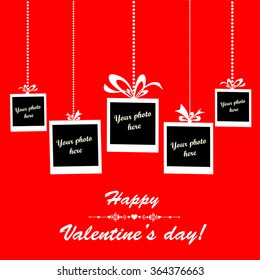Valentine's day card. Red Celebration background with Photo frame and place for your text. Vector Illustration 