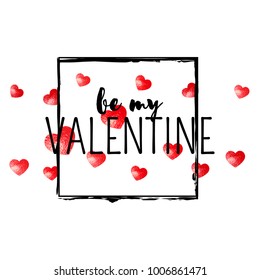 Valentines day card with red glitter hearts. February 14th. Vector confetti for valentines day card template. Grunge hand drawn texture. Love theme for gift coupons, vouchers, ads, events.