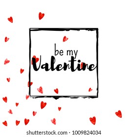 Valentines day card with red glitter hearts. February 14th. Vector confetti for valentines day card template. Grunge hand drawn texture. Love theme for party invite, retail offer and ad.