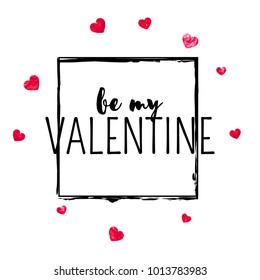 Valentines day card with red glitter hearts. February 14th. Vector confetti for valentines day card template. Grunge hand drawn texture. Love theme for special business offer, banner, flyer.