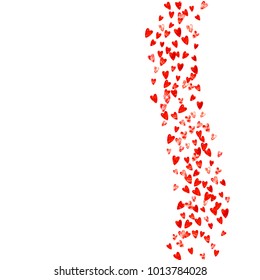 Valentines day card with red glitter hearts. February 14th. Vector confetti for valentines day card template. Grunge hand drawn texture. Love theme for gift coupons, vouchers, ads, events.
