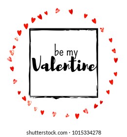 Valentines day card with red glitter hearts. February 14th. Vector confetti for valentines day card template. Grunge hand drawn texture. Love theme for special business offer, banner, flyer.
