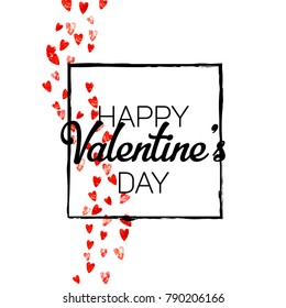 Valentines day card with red glitter hearts. February 14th. Vector confetti for valentines day card template. Grunge hand drawn texture. Love theme for poster, gift certificate, banner.