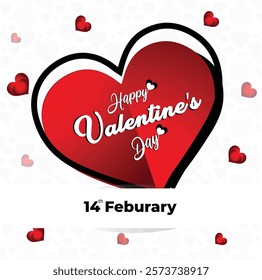 Valentine's Day card with a red heart, text, and 14th February celebration