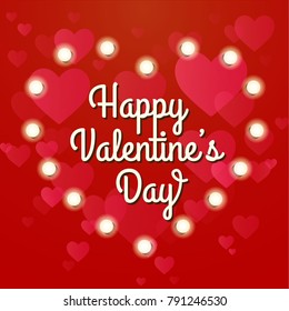 Valentines day card with red heart and light bulb heart shaped in retro style. An abstract design for gifts, cards, background. Vector illustration EPS10.