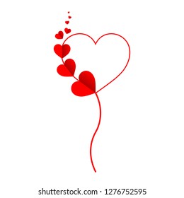 Valentine's Day card. Red hearts floating over one big white heart balloon with white background. Concept of love, commitment, celebration, being a couple.