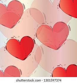 Valentines day card with red hearts - love theme - romantic card illustration