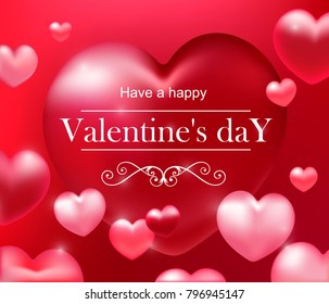 Valentine's day card, red hearts, banner of valentine's day with air hearts on red background