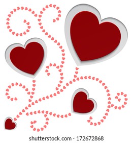 Valentines day card with red paper hearts for your own design.