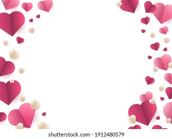 Valentines day card with red paper hearts. Love you paper card background. Romantic holiday Valentine Day poster Gift card invitation. Valentine Day sale banner abstract shapes. Price promotion