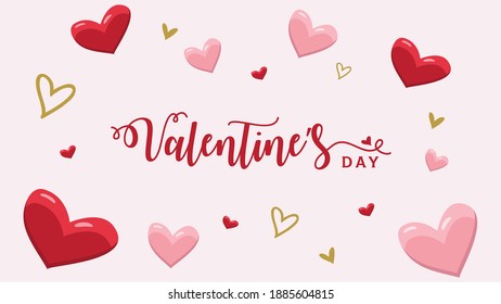 Valentine's day card red, pink, and golden hearts