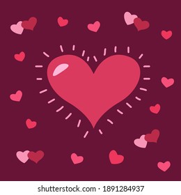 Valentine's day card. Red and pink hearts. Love postcard. Big and small hearts. Vector illustration.