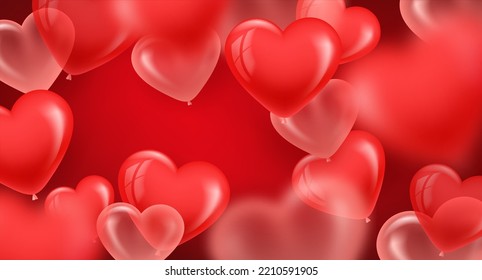 Valentines day card with red and pink air ballons. 3d vector