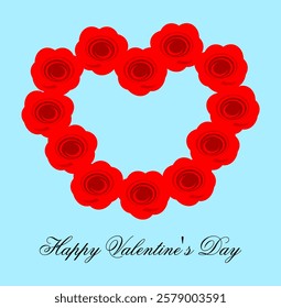 Valentine's day card with red roses heart and handwritten lettering