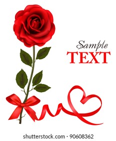 Valentine`s day card. Red roses and gift red bow. Vector illustration.