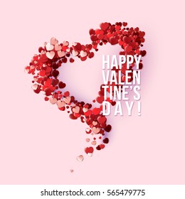 Valentines Day card with red small hearts shaped with text. Vector illustration